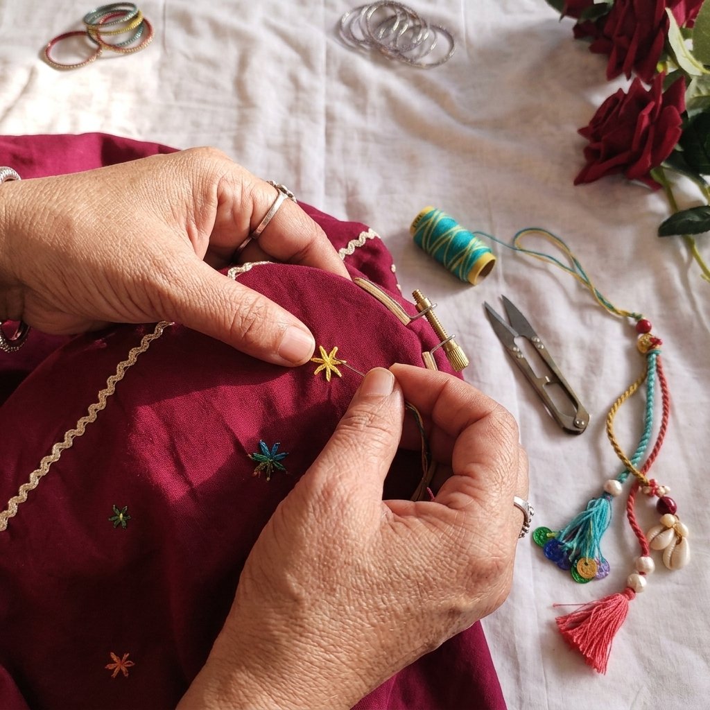 Artisan crafting the dress